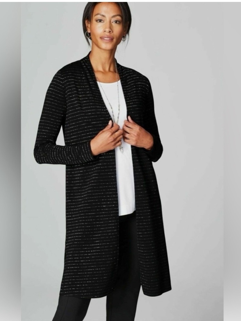 J. Jill Wearever Collection Black Open-Front Longline Cardigan Women's Medium